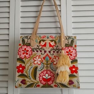 Spartina 449 Floral Embroidered Box Tote Handbag Purse
